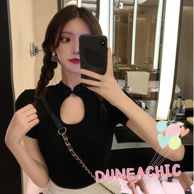 DUNEA Áo Thun Dệt Kim Cổ Đứng Dáng Ôm Thiết Kế Trẻ Trung Cho Nữ