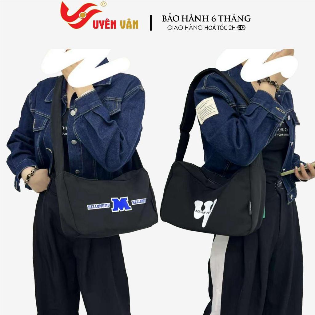 Túi đeo chéo nữ vải dù màu đen trơn thời trang basic hàn quốc học sinh sinh viên đi học đi chơi C9342