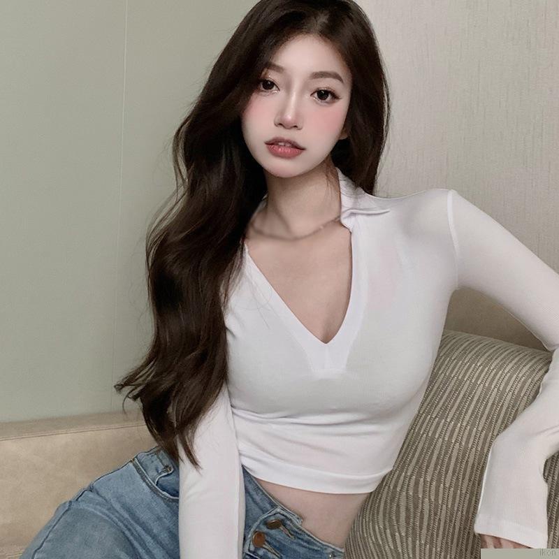 Áo Thun DàI Tay Cổ Chữ V MàU TrắNg Cho Nữ