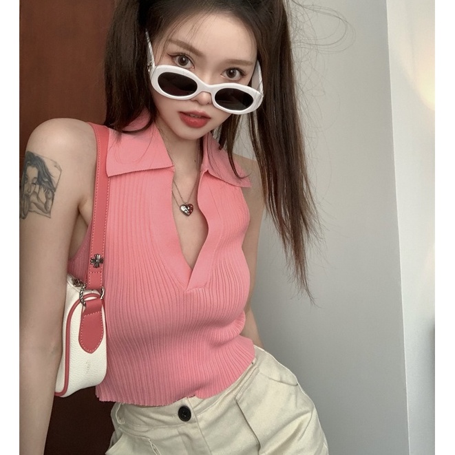 QKOOLE Áo croptop không tay phong cách Hàn Quốc cho nữ