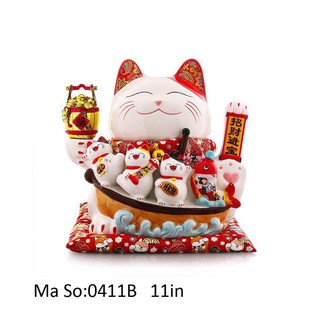 Mèo Thần Tài Sứ , Mèo May Mắn Maneki Neko cao 25cm. Vẩy Tay Gọi Khách BÁT PHƯƠNG KHAI TÀI