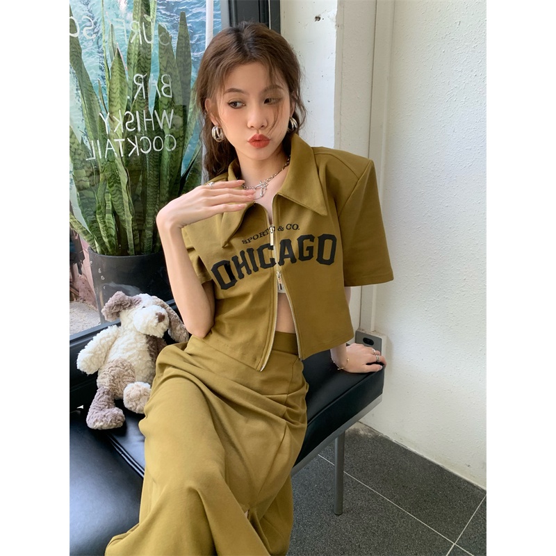 Bộ Áo Thun Ngắn Tay + Chân Váy Thời Trang retro Hong Kong Cho Nữ Mùa Hè 2022