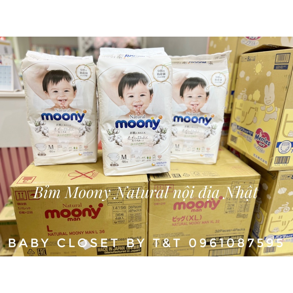 Tã/Bỉm MOONY TRẮNG cao cấp Nhật dán/quần đủ size NB62/S58/M46/M46/L36/XL32 cho trẻ em