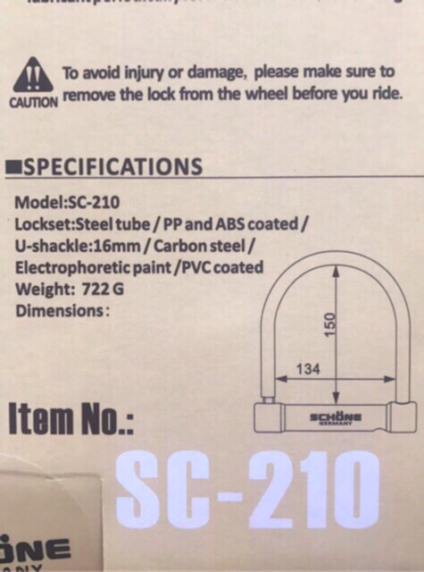 Ổ khoá chữ U SCHONE SC-210 chính hãng chống trộm xe máy