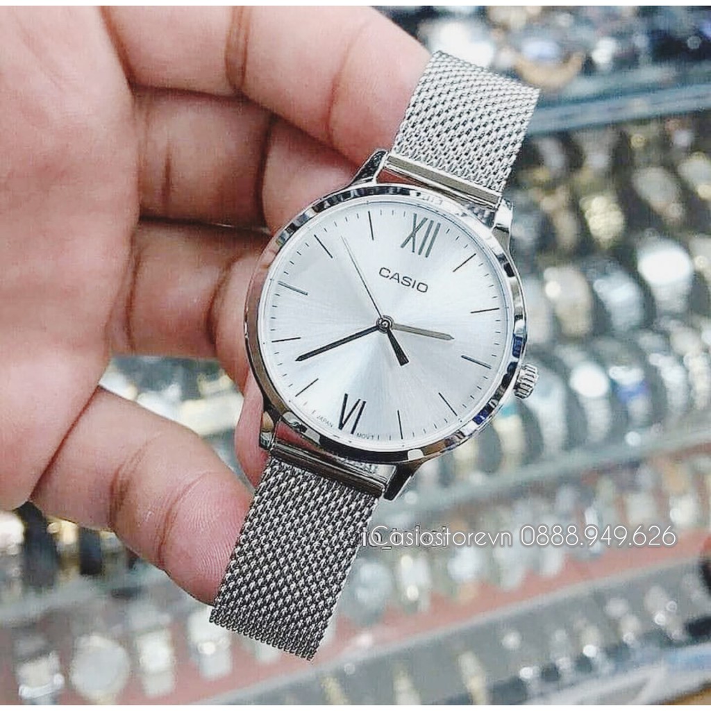 Đồng hồ Nữ Casio LTP-E157M-7A, đồng hồ chính hãng, dây mesh màu bạc