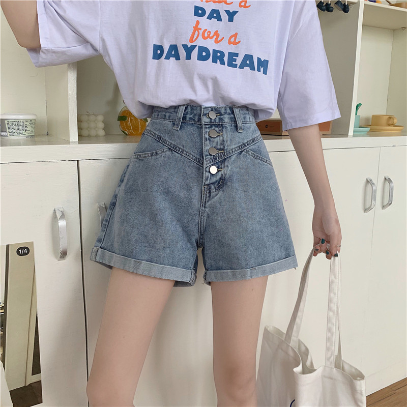 Quần Short Denim Lưng Cao Dáng Rộng Thời Trang Dành Cho Bạn Nữ