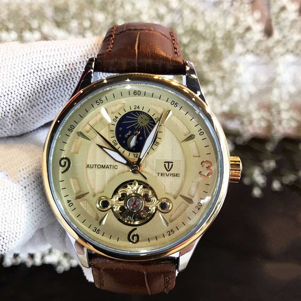 Đồng hồ nam TEVISE T820 automatic, Dây da cao cấp, Full hộp, chống nước, chống xước, Thẻ bảo hành 3 năm