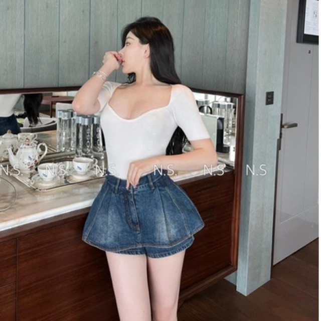 QUẦN GIẢ VÁY JEANS DÁNG XOÈ QUẢNG CHÂU MS25677