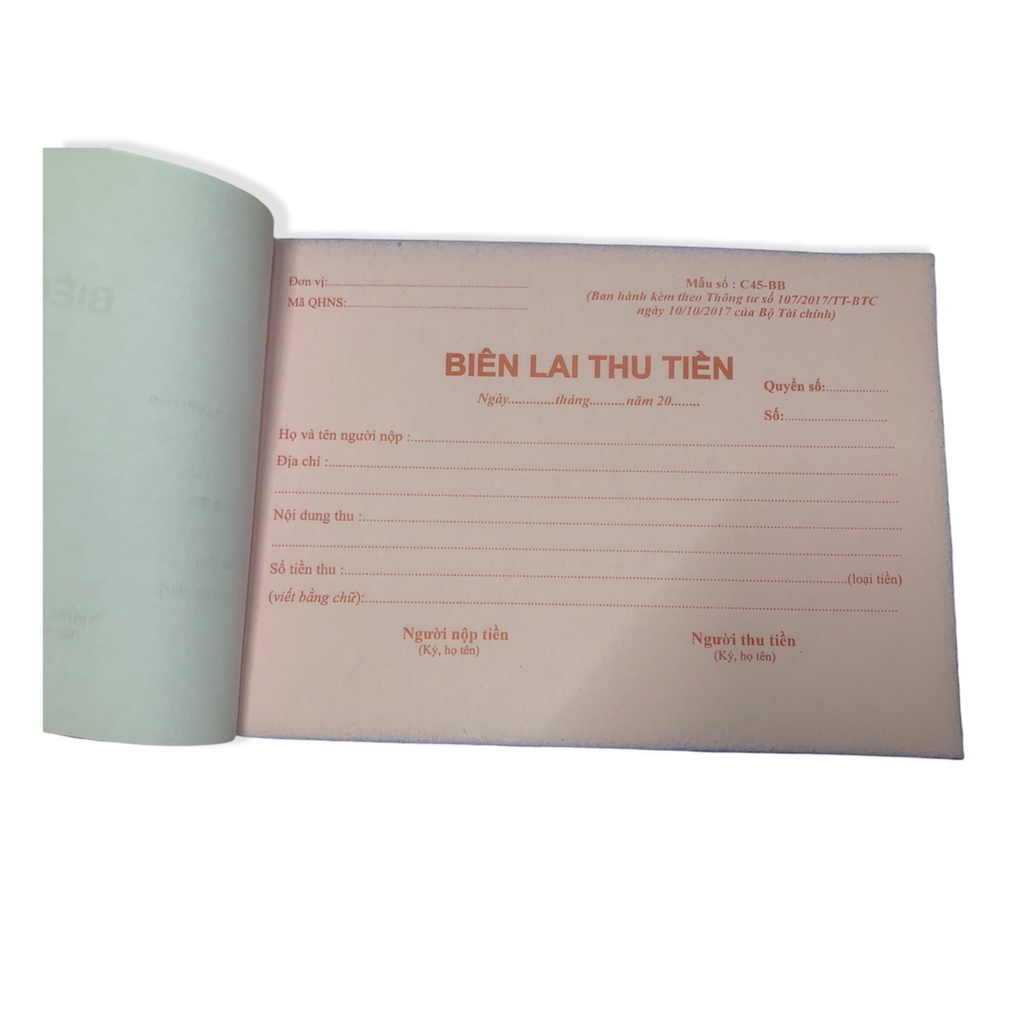 Biên lai thu tiền 3 liên Mẫu C45-BB kích thước 13x19cm có rãnh xé
