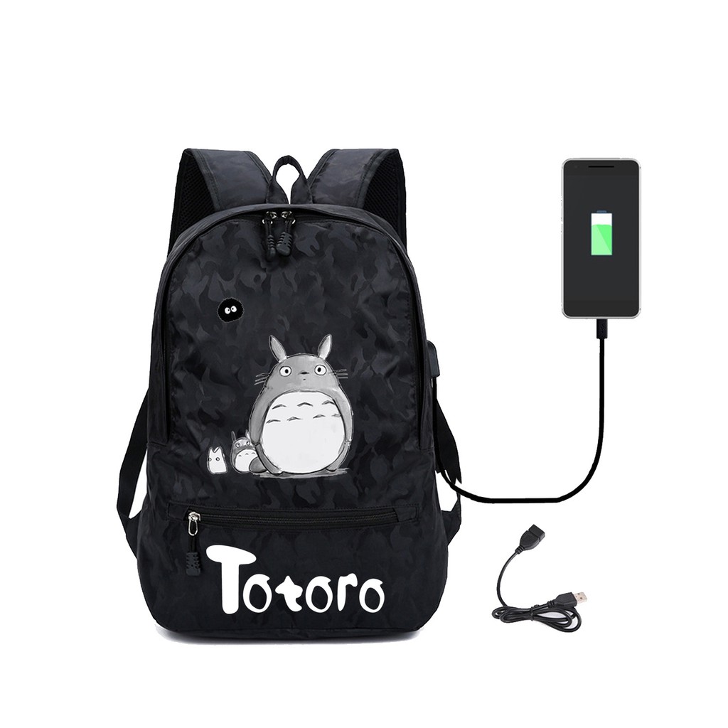 Ba Lô Du Lịch Vải Canvas Hình Totoro Xinh Xắn Có Cổng Sạc Usb Tiện Lợi