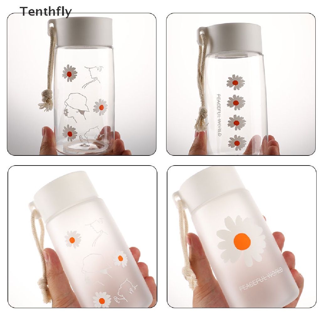 Bình đựng nước bằng nhựa trong suốt 500ml họa tiết hoa cúc nhỏ gọn tiện dụng mang theo du lịch