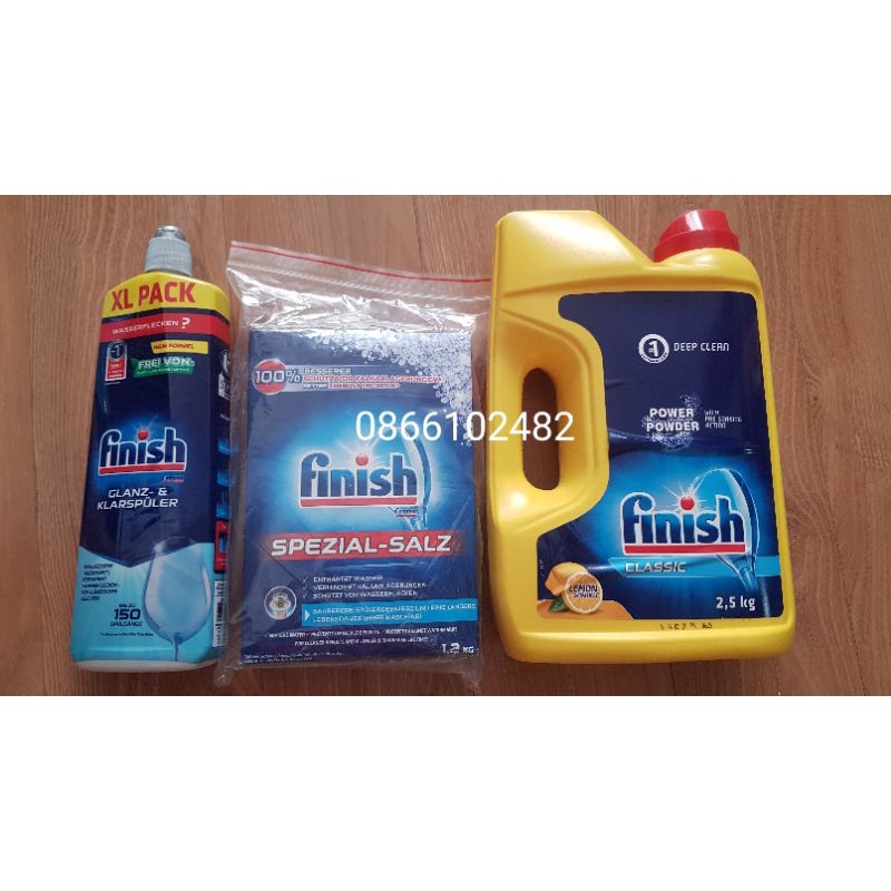 Combo Finish 2.5kg bột Finish + 750ml bóng Finish + 1.2kg muối Finish cho máy rửa bát