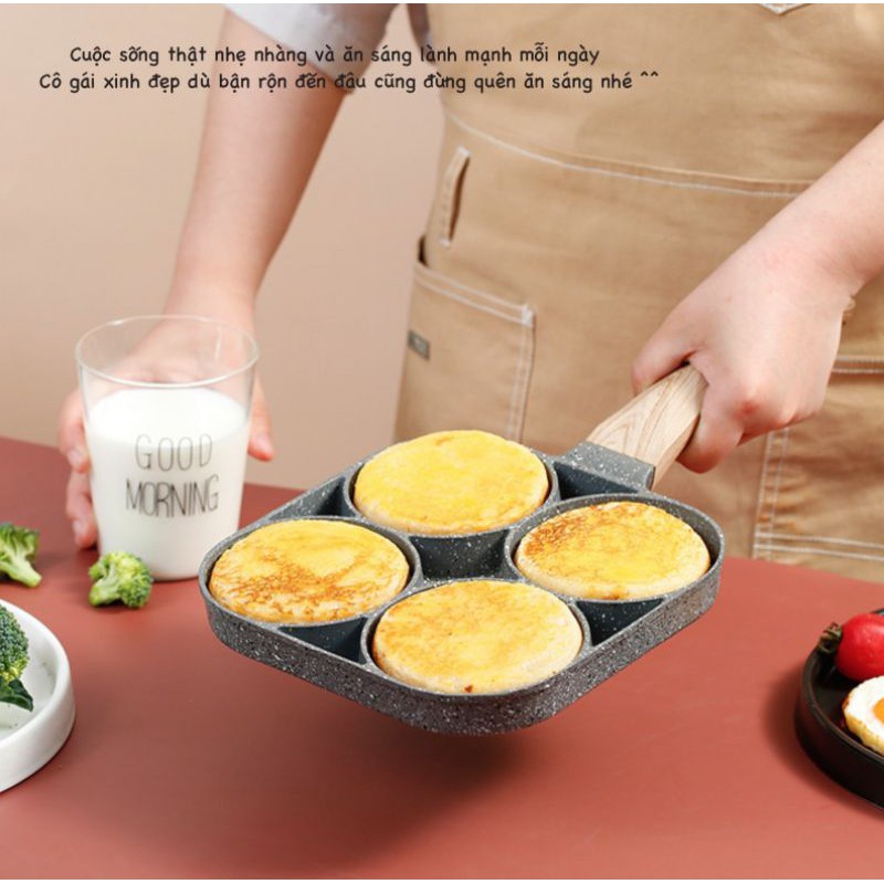 Chảo 4 ngăn chống dính làm bánh mỳ đá Maifan cao cấp đồ dùng nhà bếp decor phòng xinh xắn thiết kế kiểu Nhật Lenhome