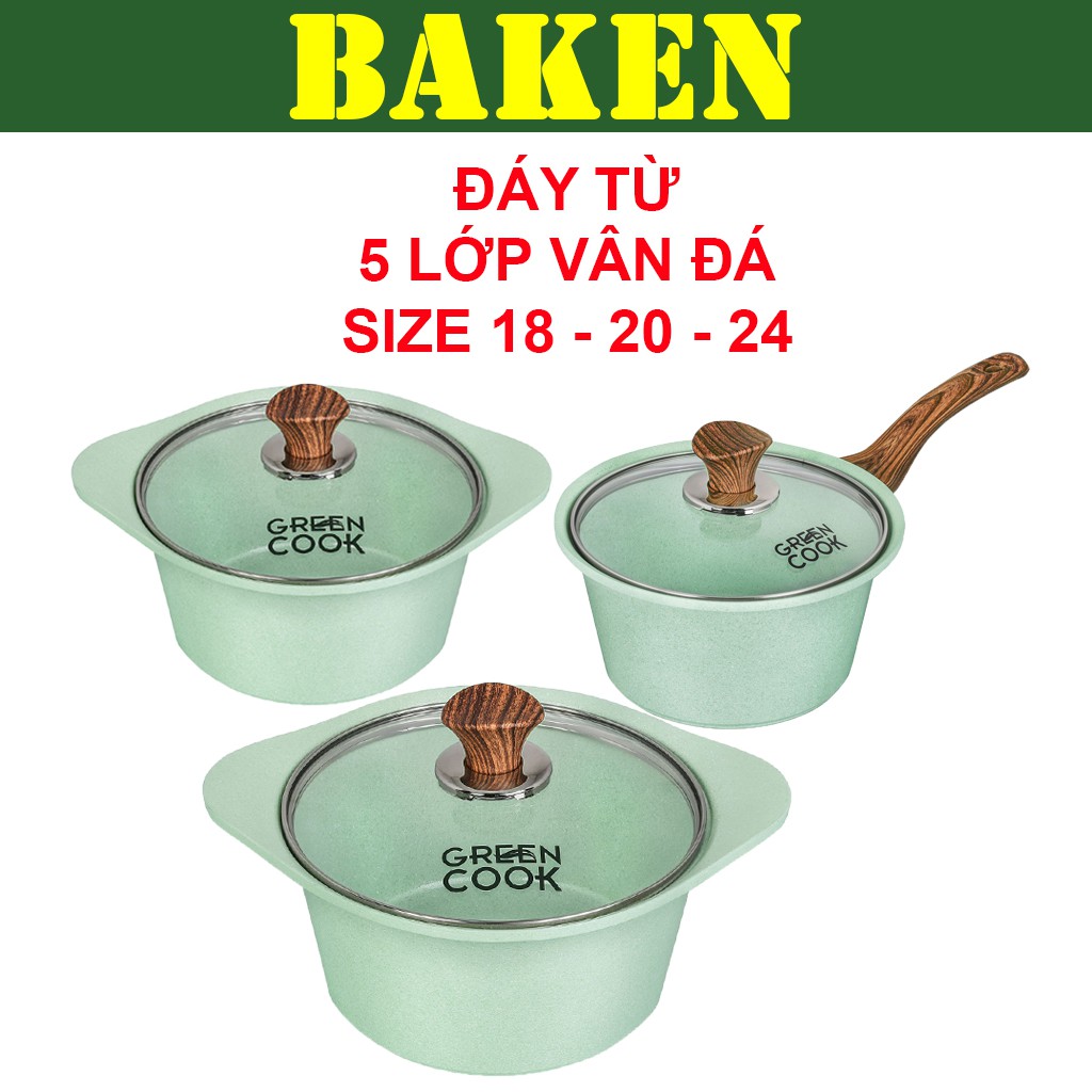 Nồi Đúc Vân Đá 5 Lớp Ceramic GREENCOOK GCS05 – Nồi Đáy Từ Hợp Kim Nhôm - BAKEN