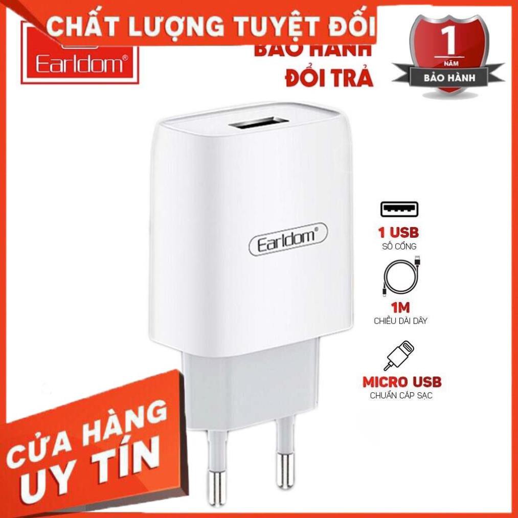 Bộ sạc cáp nhanh Earldom ES197 Chính Hãng 1 ổ cắm USB dành cho Iphone Samsung Ipad - BH 1 Năm