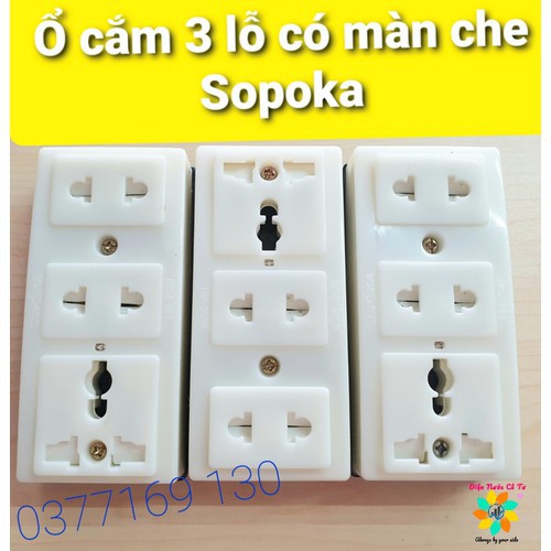 Ổ cắm 3 lỗ 10A 250V có màn che Sopoka