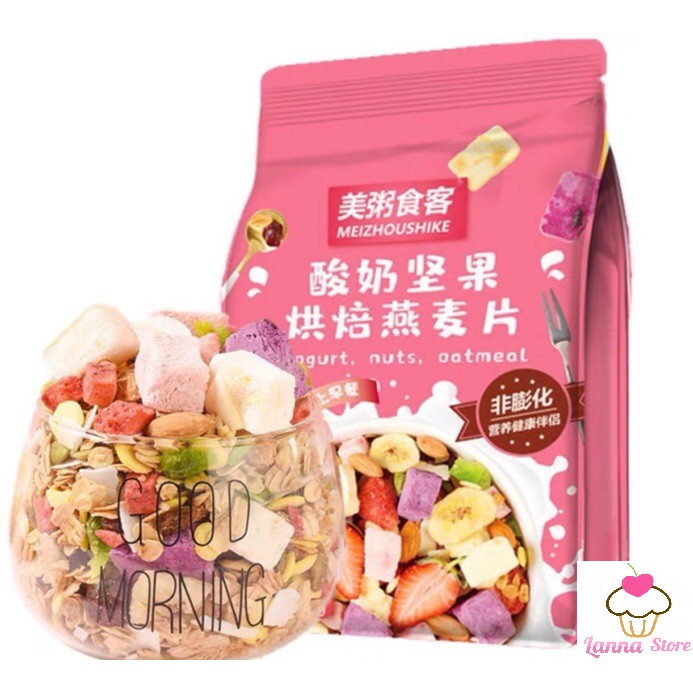 Ngũ cốc sữa chua mix hạt, hoa quả MEIZHOUSHIKE YOGURT, NUTS OATMEAL gói 400g - Đài Loan