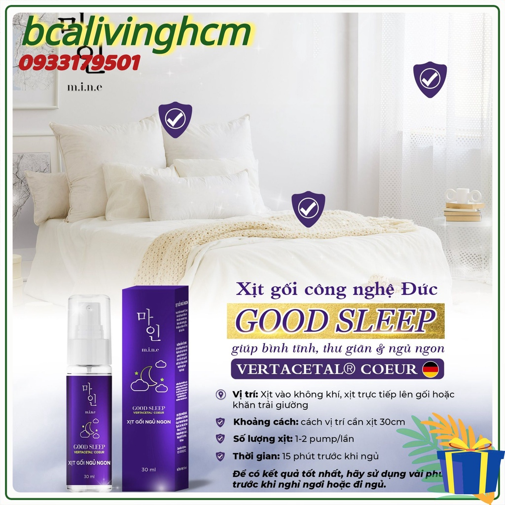 Xịt gối ngủ ngon mine good sleep giúp ngủ ngon,ngủ sâu giấc.giảm khó ngủ đau đầu mất ngủ chiết xuất tinh dầu thiên nhiên