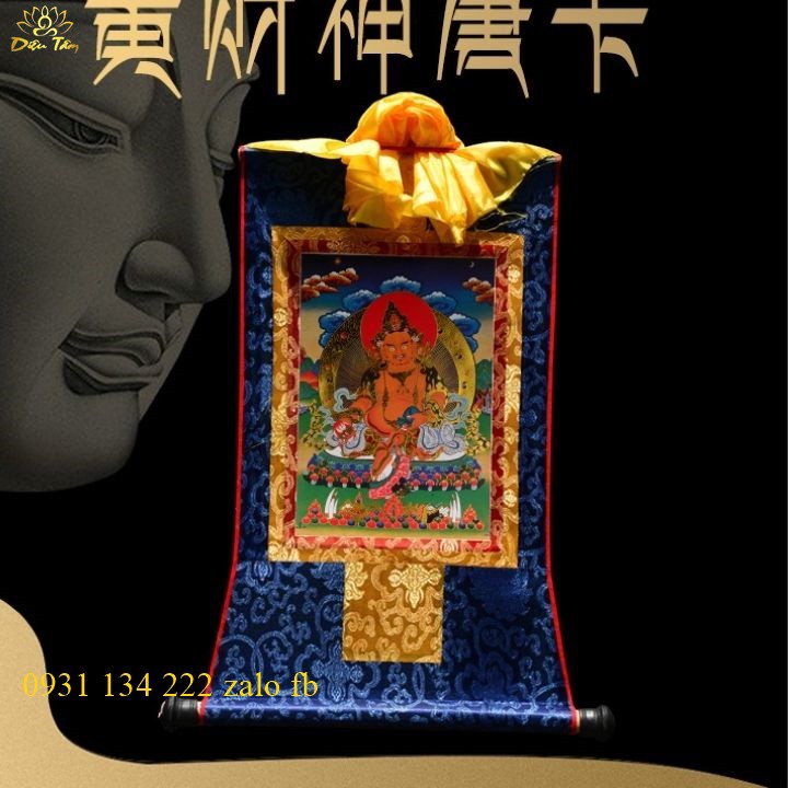 Tranh Thangka Hoàng Thần Tài vải chỉ thêu, vài lụa