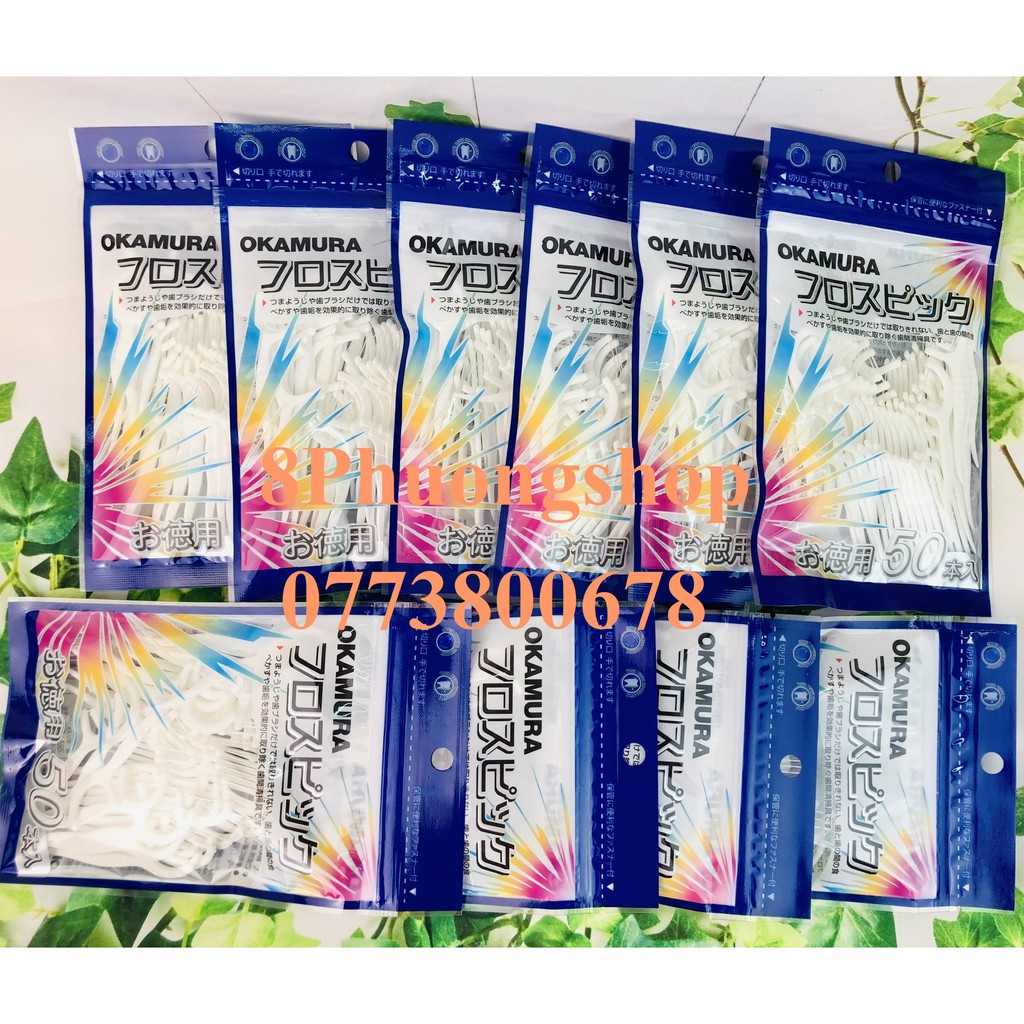 Combo 10 bịch Tăm chỉ kẽ răng Okamura chăm sóc răng miệng 1 bịch 50 cây