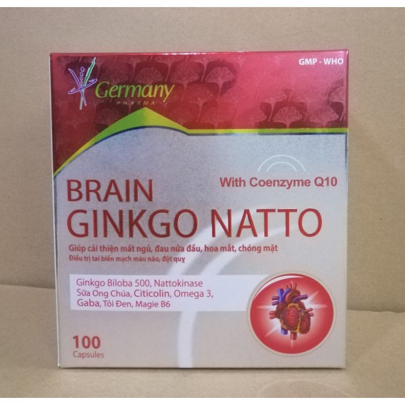 Hoạt huyết BRAIN GINKGO NATTO giúp tăng cường lưu thông máu não Hộp 100 viên