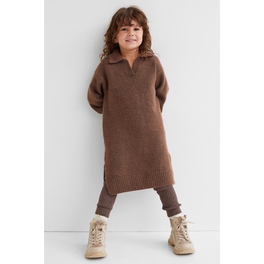 Váy Len Bé Gái Cổ Đức Dáng Suông Nâu HaM