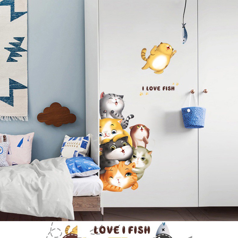 [RẺ VÔ ĐỊCH] Decal dán tường Mèo con dễ thương I love Fish AmyShop