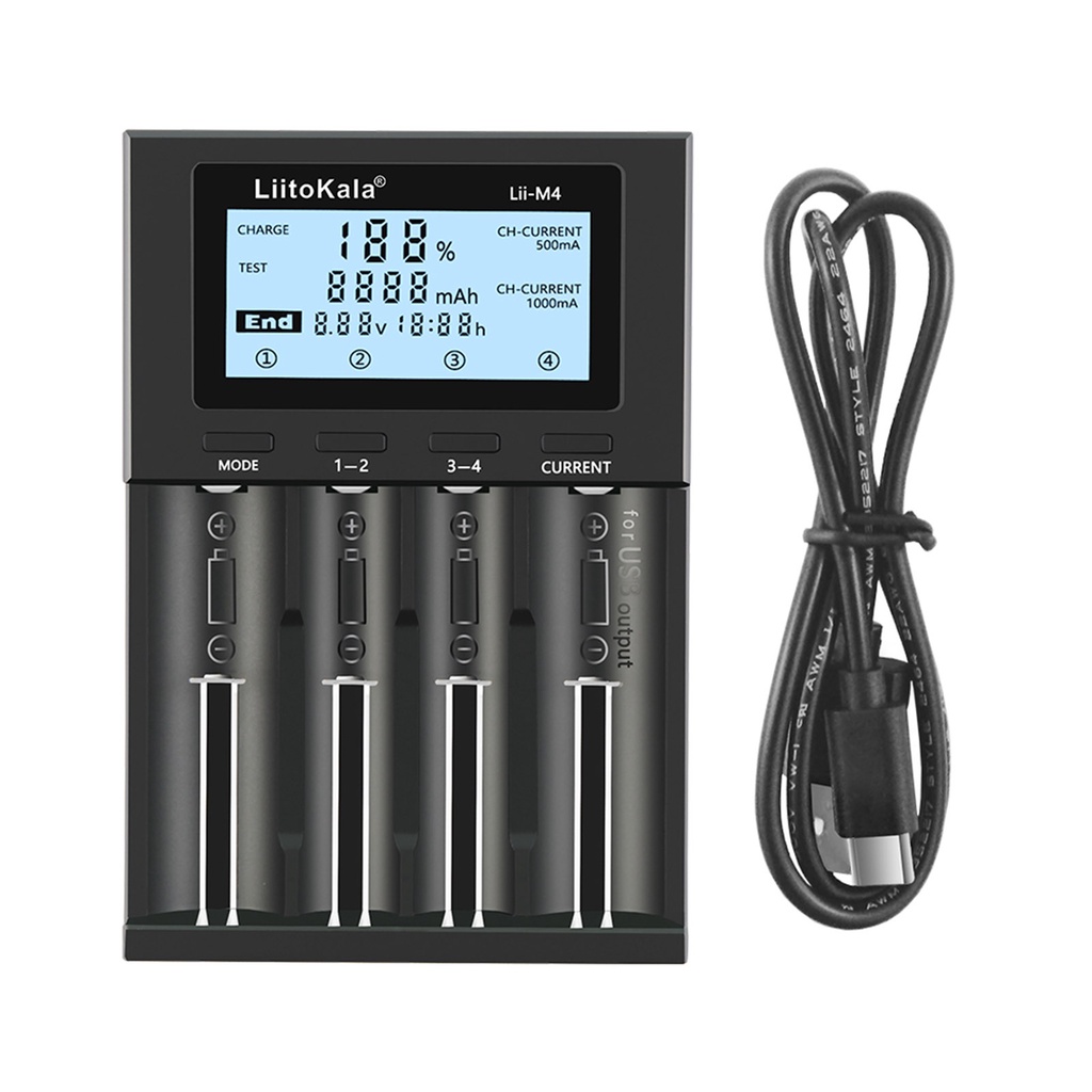 Bộ Sạc Pin Liitokala LII-M4 4 Ngăn Cho Pin 18650 26650 14500 AA AAA Lithium NiMH