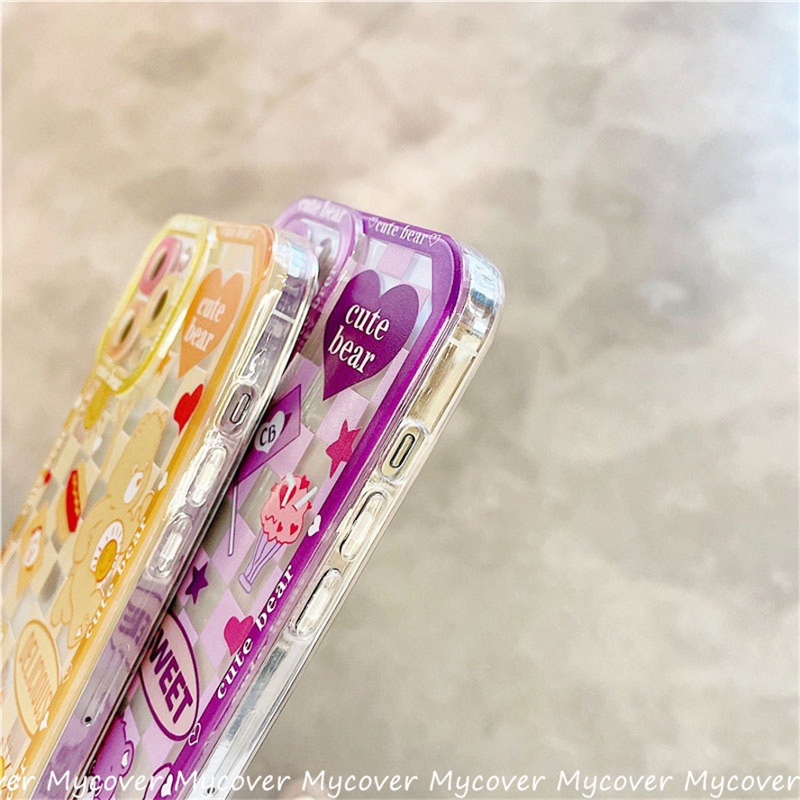 Ốp Điện Thoại Silicon Kẻ Sọc Caro In Hình Gấu Hoạt Hình Cho iPhone 11 12 13 14 Pro Max X Xr Xs 8 7 6 Plus SE 2020