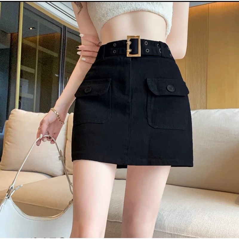 Chân váy jeans kèm đai