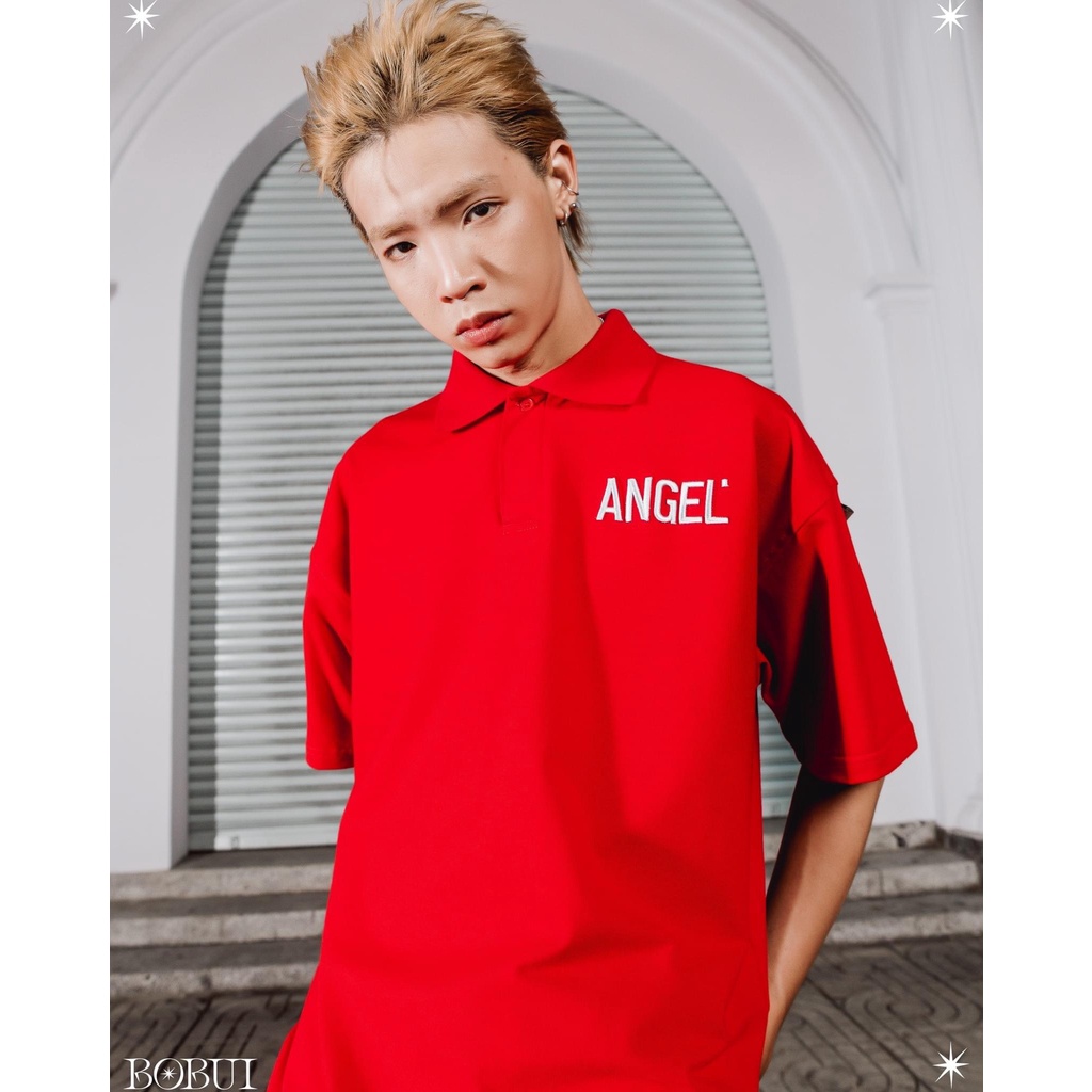 Áo Polo BoBui thêu ANGEL màu đen, đỏ chuẩn REAL full tag túi