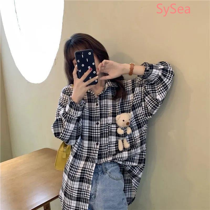 Áo Sơ Mi Caro In Hình Gấu Dễ Thương Cho Nữ