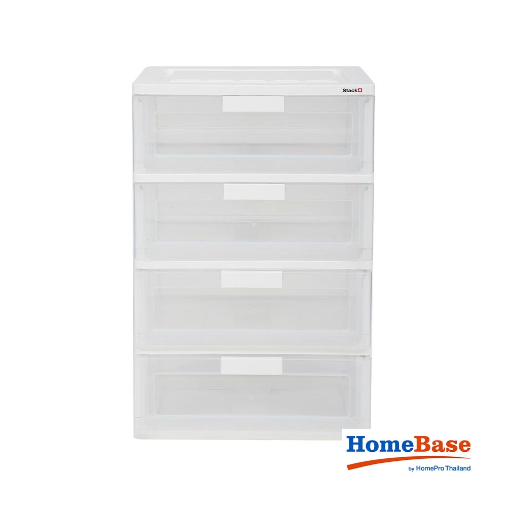 HomeBase STACKO Tủ nhựa 4 tầng Size L Thái Lan R58.5xS41xC88cm màu trắng trong