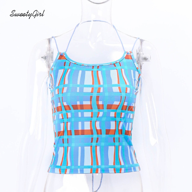 Áo Hai Dây Họa Tiết Sọc Caro 2022 Ôm Dáng Quyến Rũ Cho Nữ