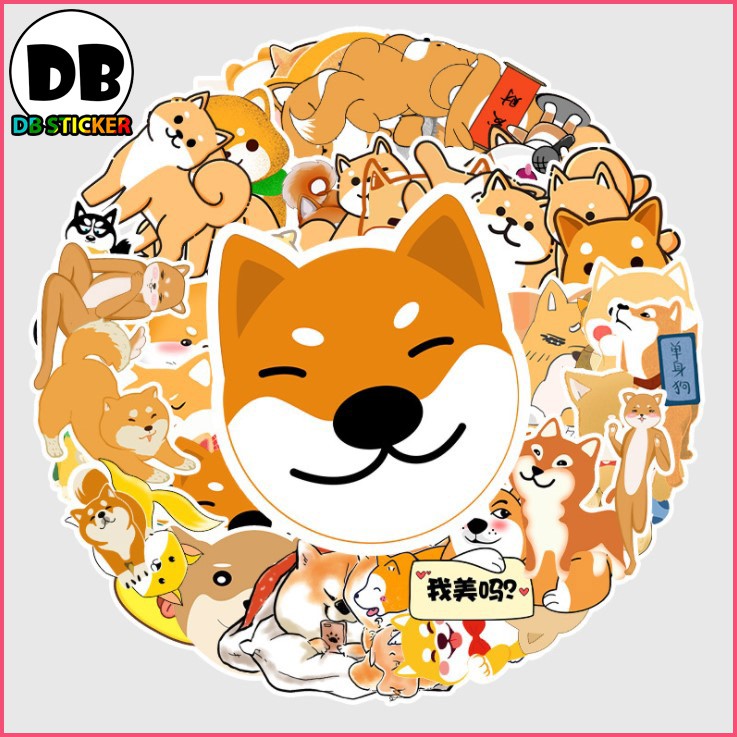 Sticker dán mũ bảo hiểm, laptop hình chó Shiba Inu Nhật Bản cute - DB.065