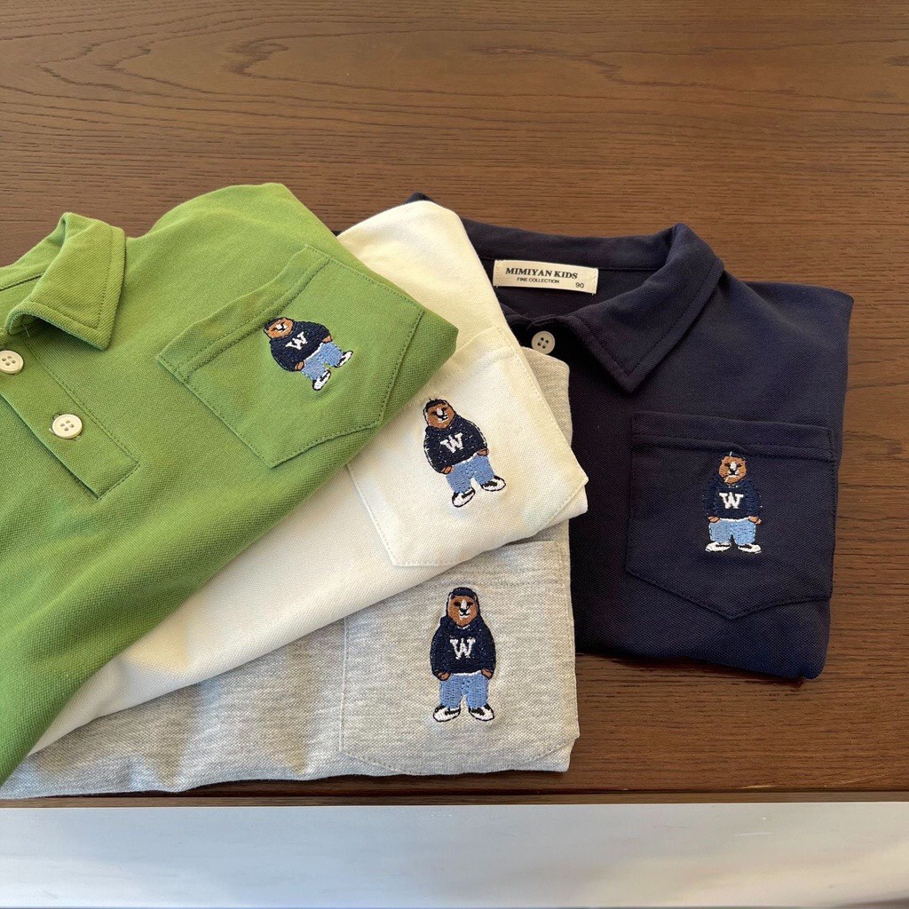 Áo Polo Cộc Tay Hình Thêu Chất Liệu Cotton Thấm Hút Mồ Hôi Cho Bé Trai Và Bé Gái Thời Trang Trẻ Em Tin Store