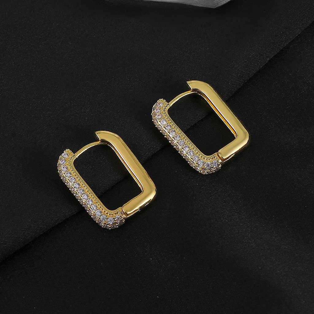 Bông Tai Mạ Vàng Hình Chữ Nhật Đính Đá Zircon Đơn Giản Thời Trang Phong Cách Hàn Quốc Cho Nữ