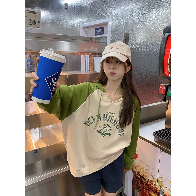 Áo hoodie nữ tay dài dáng rộng in hình màu sắc retro dễ phối đồ phong cách Mỹ