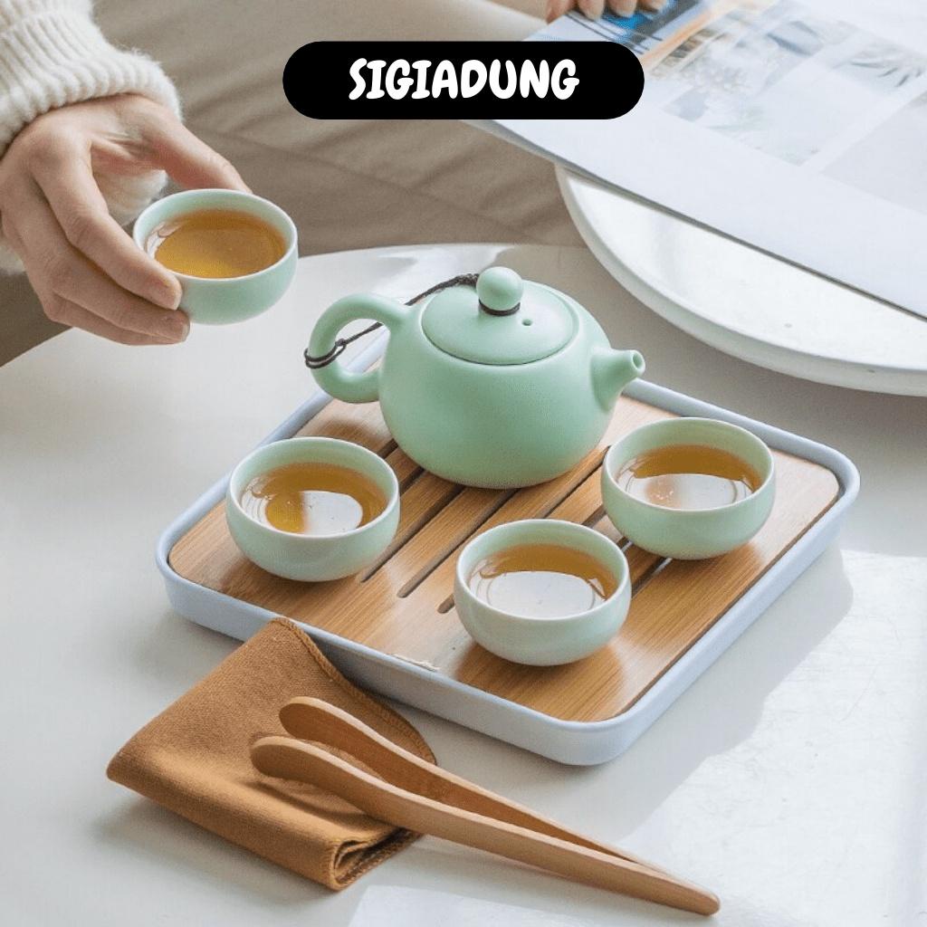 [SGD] Bộ Bình Trà - Bộ Ấm Trà Gốm Sứ 4 Tách Kèm Khay, Kẹp Trà, Khăn Và Túi Du Lịch 9984