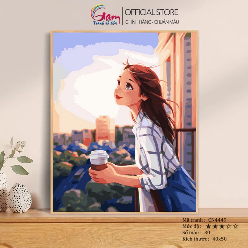 Tranh tô màu theo số Gam cô gái yêu đời giúp thư giãn xả stress căng khung 40x50cm CN4449