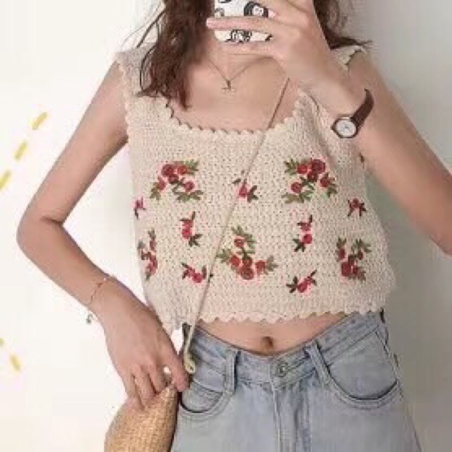ÁO CROPTOP NỈ HOA