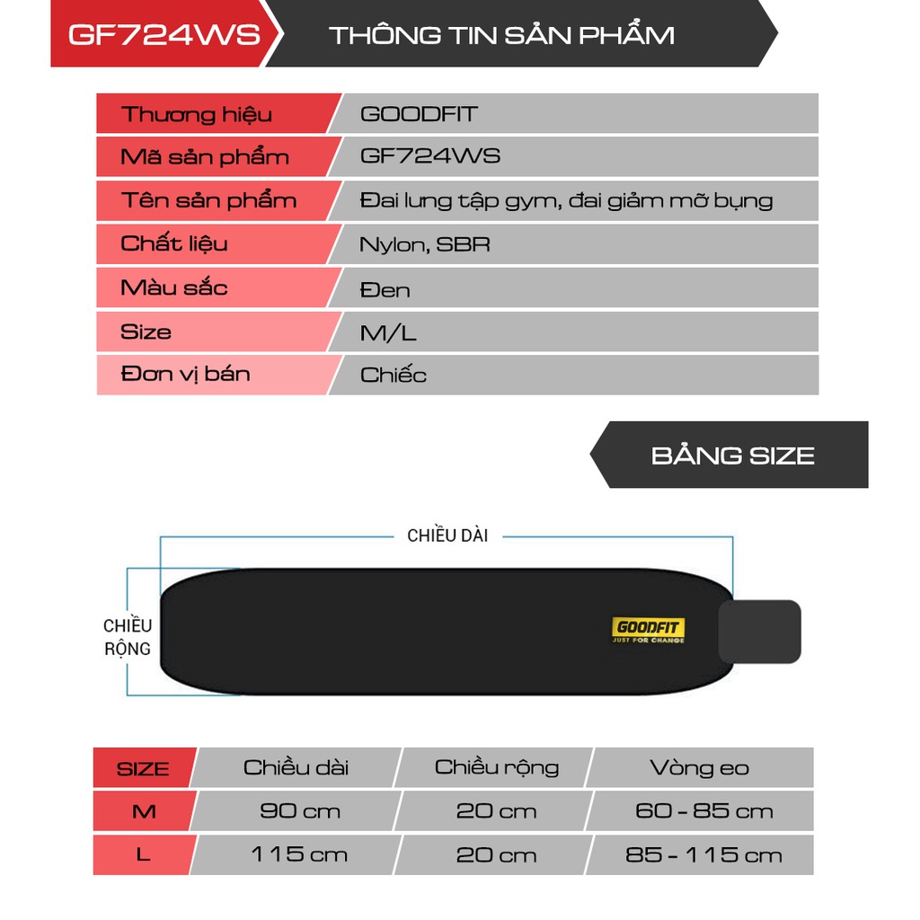 [Mã WABR1512 giảm 12% đơn 99K]Đai lưng tập gym, đai hỗ trợ giảm mỡ bụng GoodFit GF724WS