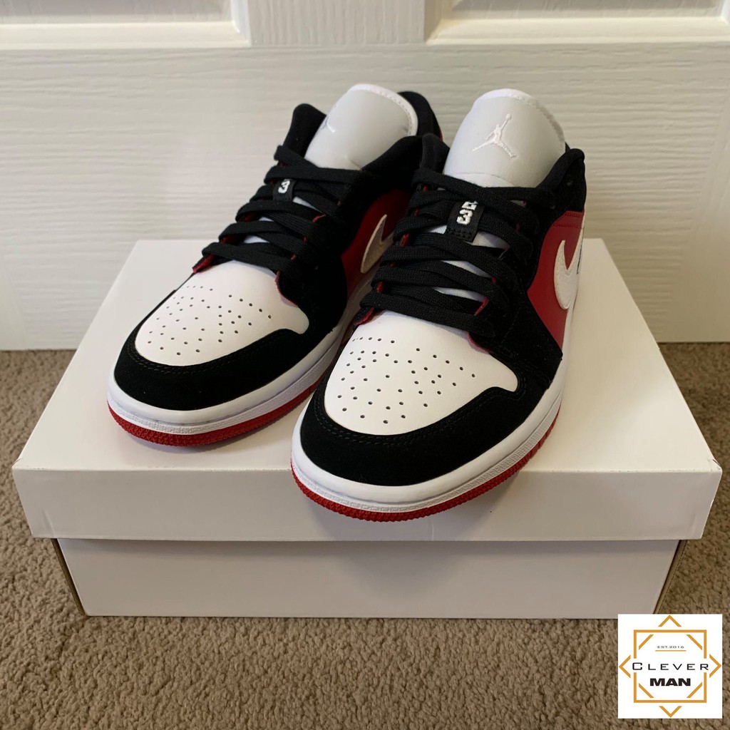 (FREESHIP+HỘP) Giày thể thao AIR JORDAN 1 Low Black White Gym Red Đen đỏn mũi trắng cổ thấp