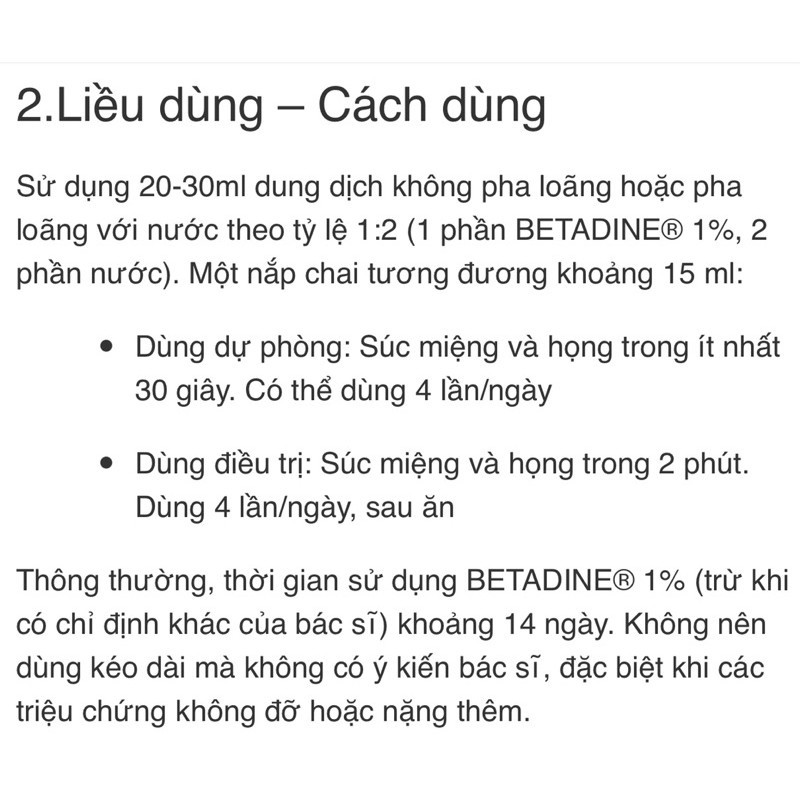 BETADINE SÚC HỌNG CHAI 125 ML