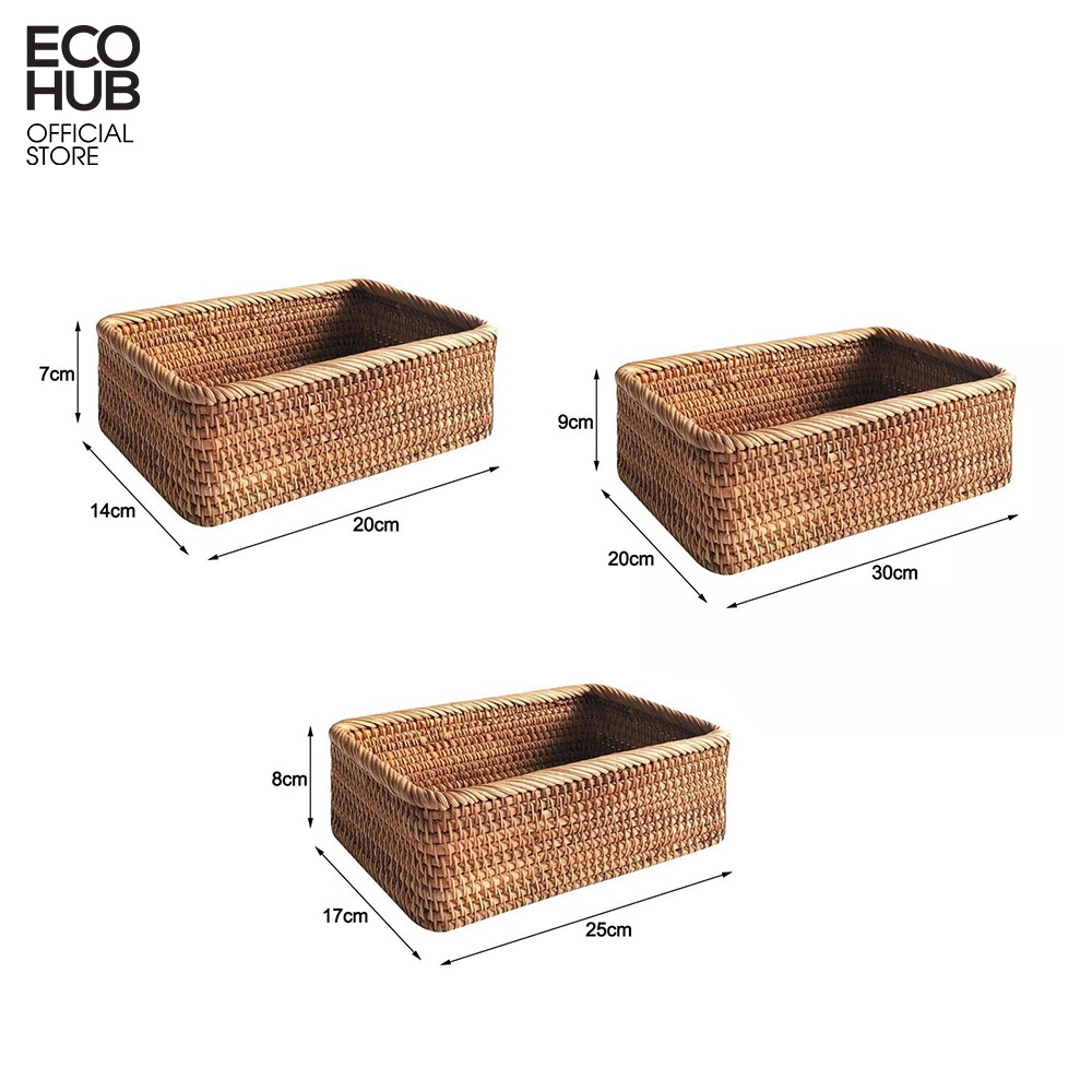 Giỏ mây chữ nhật ECOHUB đựng mỹ phẩm, bánh keo, trái cây (Rattan Basket)