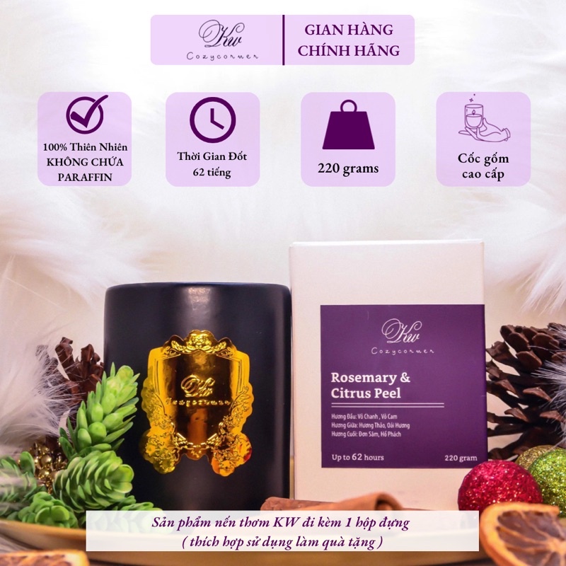 Nến thơm KW cao cấp Rosemary &amp; Citrus Peel 220gr