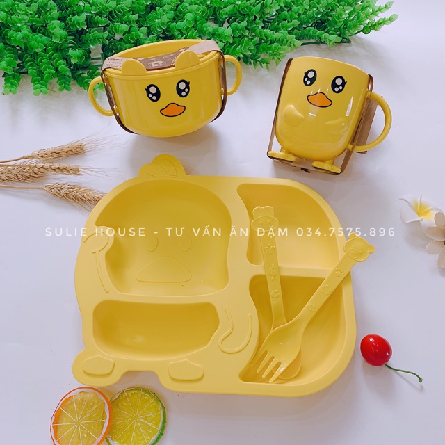 Bộ khay bát cốc nhựa lúa mạch vịt vàng