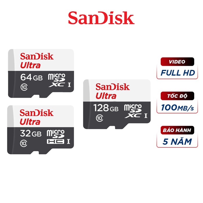 Thẻ nhớ micro SDXC Sandisk 128GB upto 100MB/s 533X Ultra UHS-I - chính hãng bảo hành 5 năm