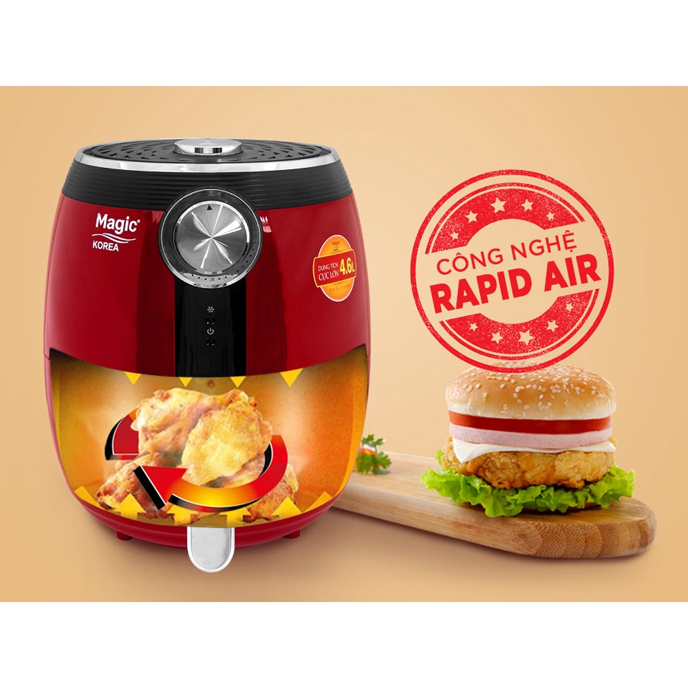 Nồi Chiên Không Dầu Magic Korea A-802 - 4.6 Lít - Đen và Đỏ