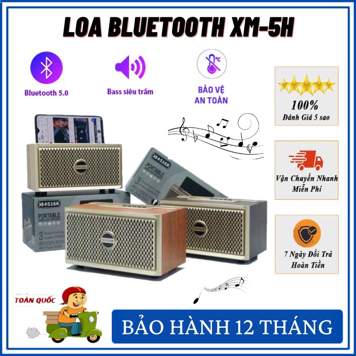 Loa bluetooth XM-5H Cổ Điển, Công Suất 8W, Bass Trầm Ấm, Có Khe Đỡ Điện Thoại, Hỗ Trợ Jack Cắm AUX - BH 12 Tháng